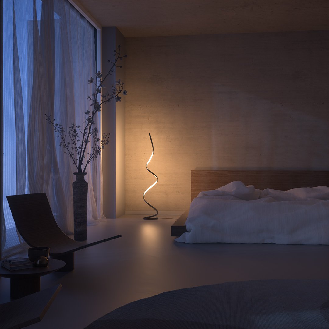 Skulpturale LED Stehlampe – Moderne Spiralform Designlampe