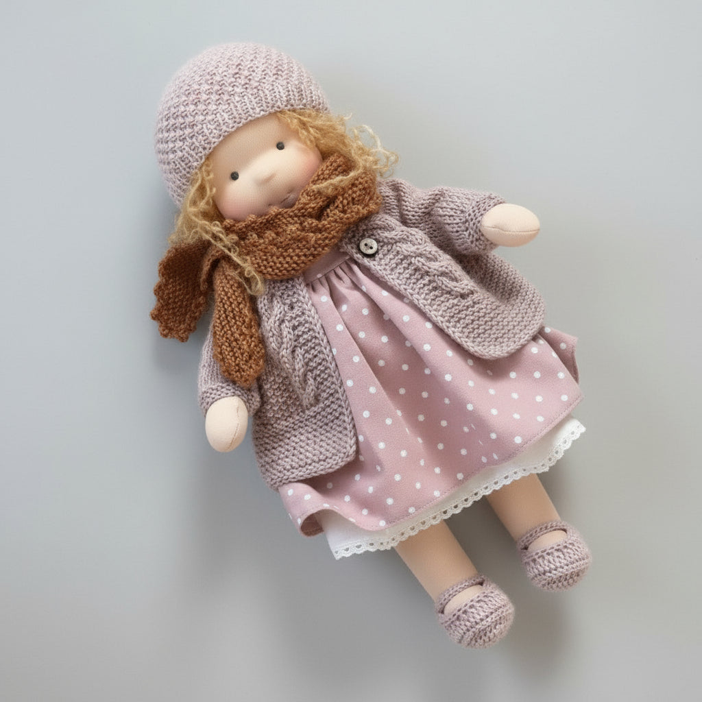Elora Handgemachte Waldorf-Puppe – Natürliche Baumwoll-Kuschelpuppe für kreatives Spiel