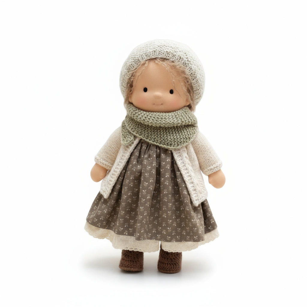 Elora Handgemachte Waldorf-Puppe – Natürliche Baumwoll-Kuschelpuppe für kreatives Spiel
