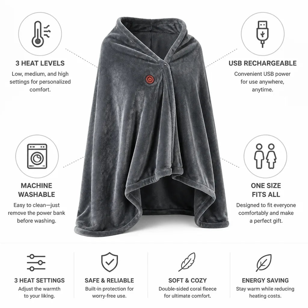 Heated Blanket Scarf mit USB – 3 Wärmestufen
