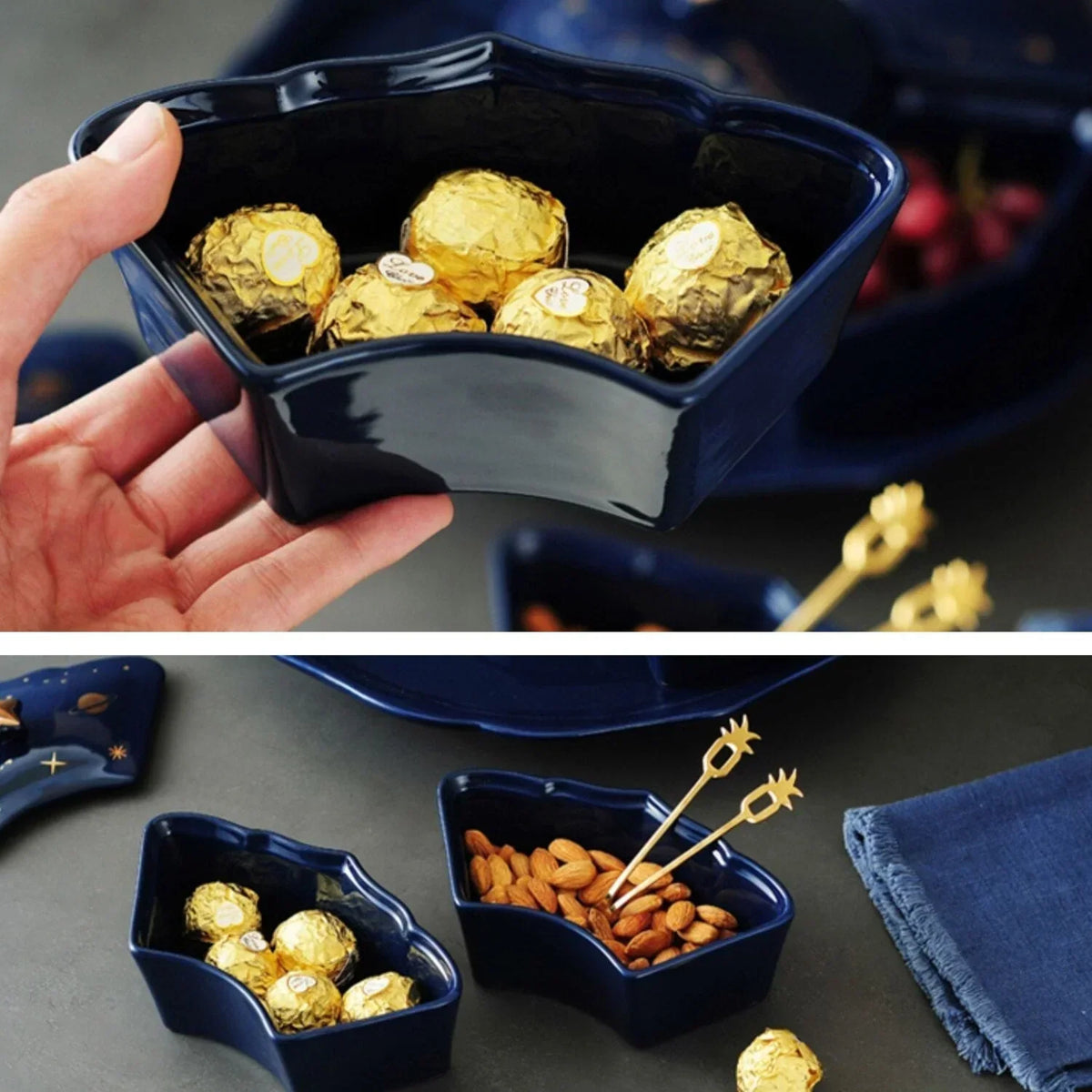 Rotierendes Keramisches Snackbord mit 5 Fächern – Sternenhimmel Design für Häppchen und Snacks