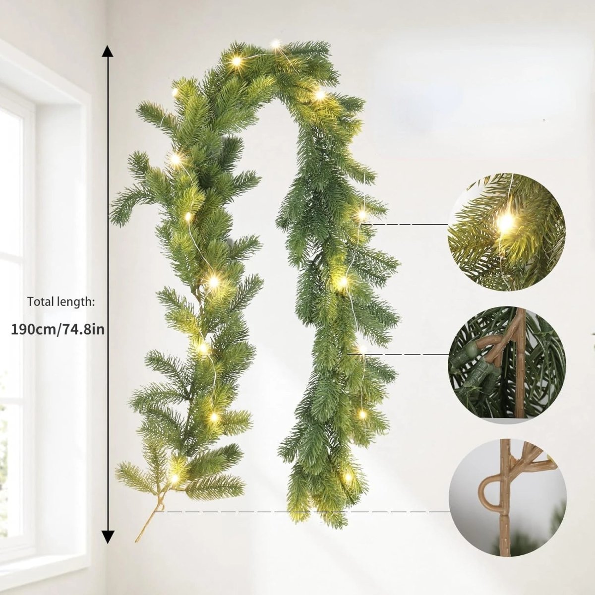LED Weihnachtskranz mit Warmweißem Licht – Elegante Beleuchtete Weihnachtsdekoration