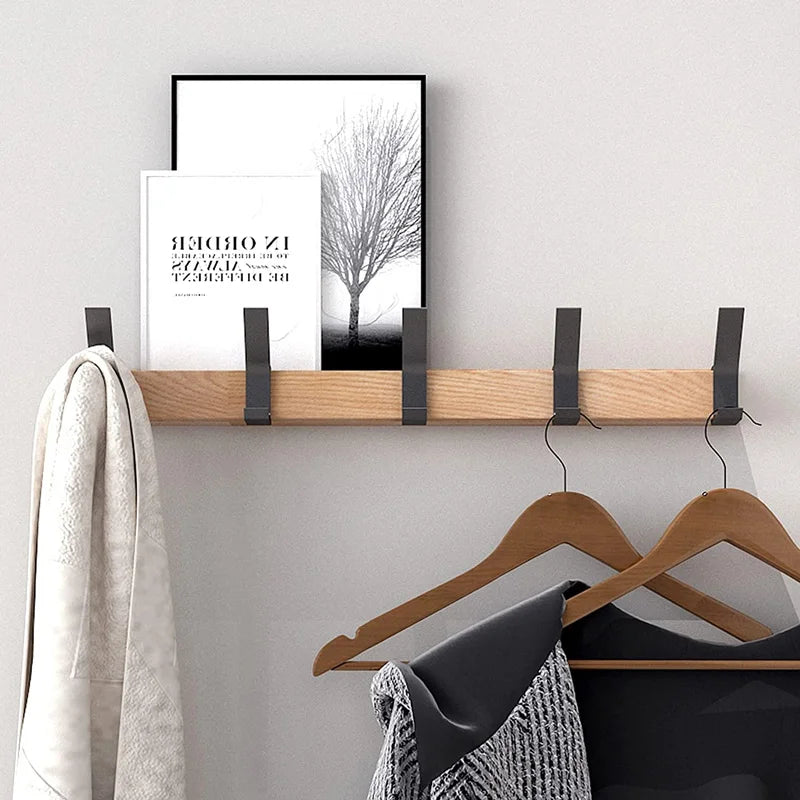 Nordivo Wandgarderobe mit beweglichen Doppelhaken | Skandinavisches Design | Holz & Aluminium | Platzsparend & Modern