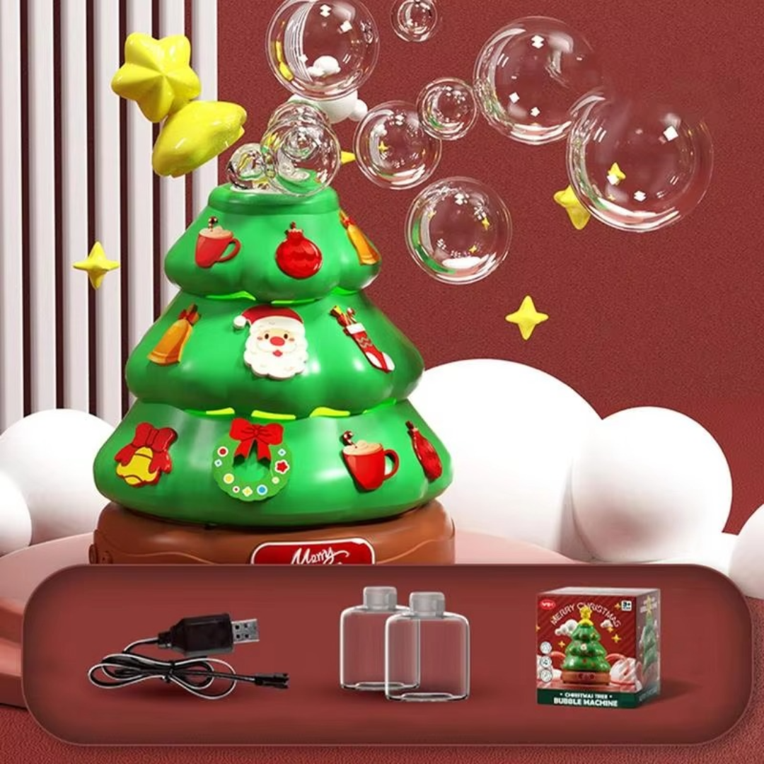 Magischer Musik & Licht Weihnachtsbaum – BubbleBoom Weihnachtsdekoration mit Blasen
