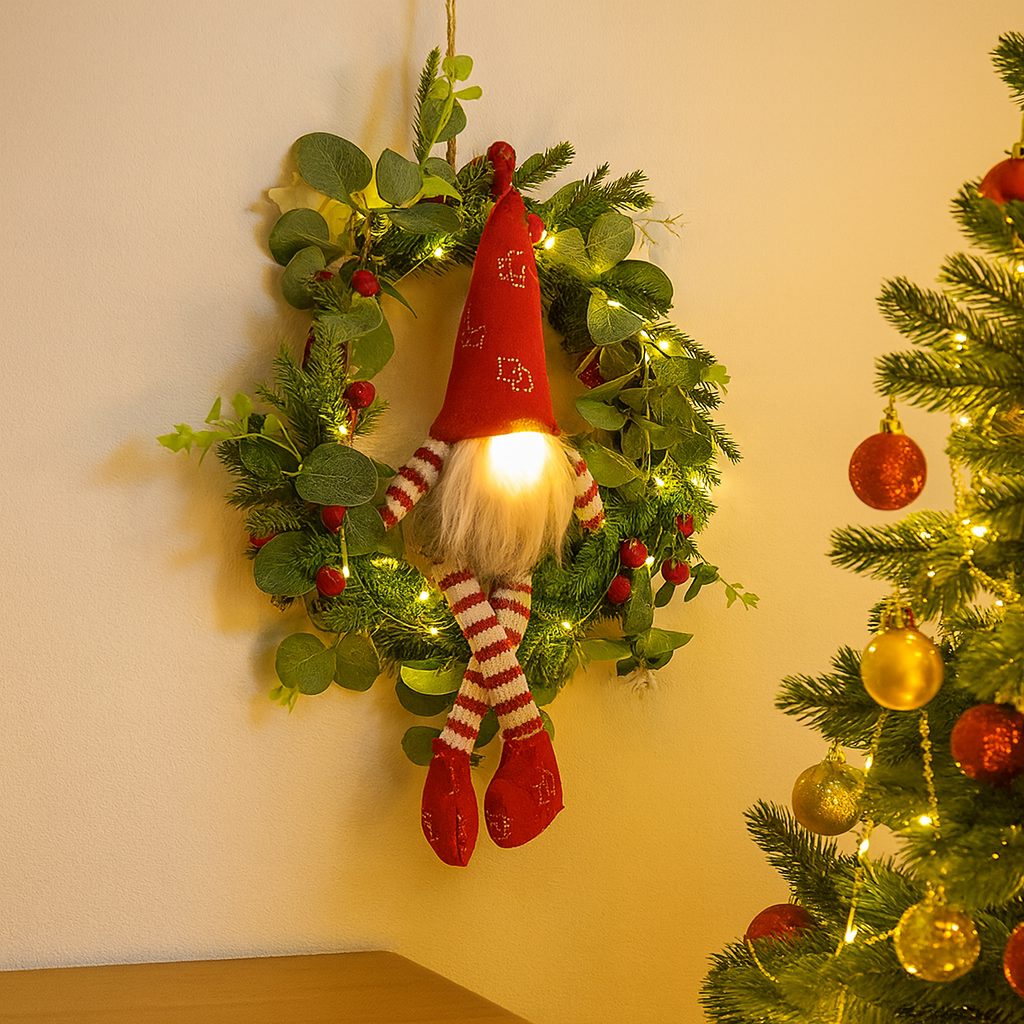 Weihnachtskerzenkranz mit Kobold – Dekorative LED-Weihnachtsbeleuchtung