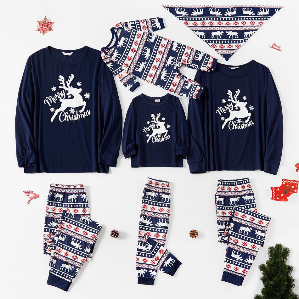 Blaues Weihnachts-Elch-Muster passende Familien-Weihnachtspajamas