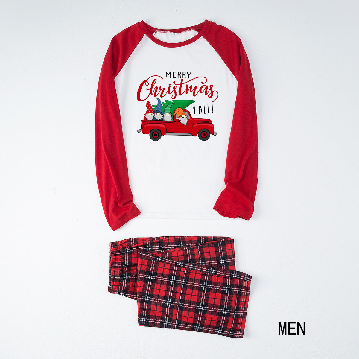 Rotes Weihnachts-Truck-Muster passende Familien-Weihnachtspajamas - Hundepajamas inklusive
