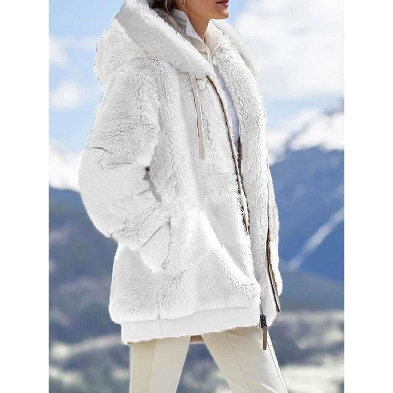 Lang Fleece Damenjacke mit Kapuze – Bequemes Oversized Veerle Design