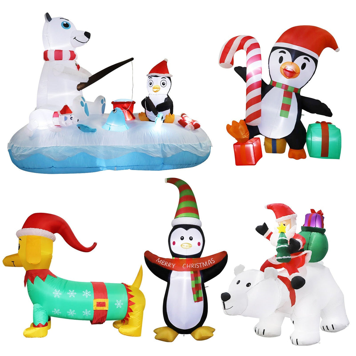 Aufblasbarer Weihnachtsmann auf Eisbär mit LED-Beleuchtung – Weihnachtsdekoration für draußen