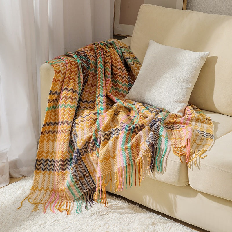 Gewebte Plaid-Decke mit Fransen – Dekorative Bankdecke