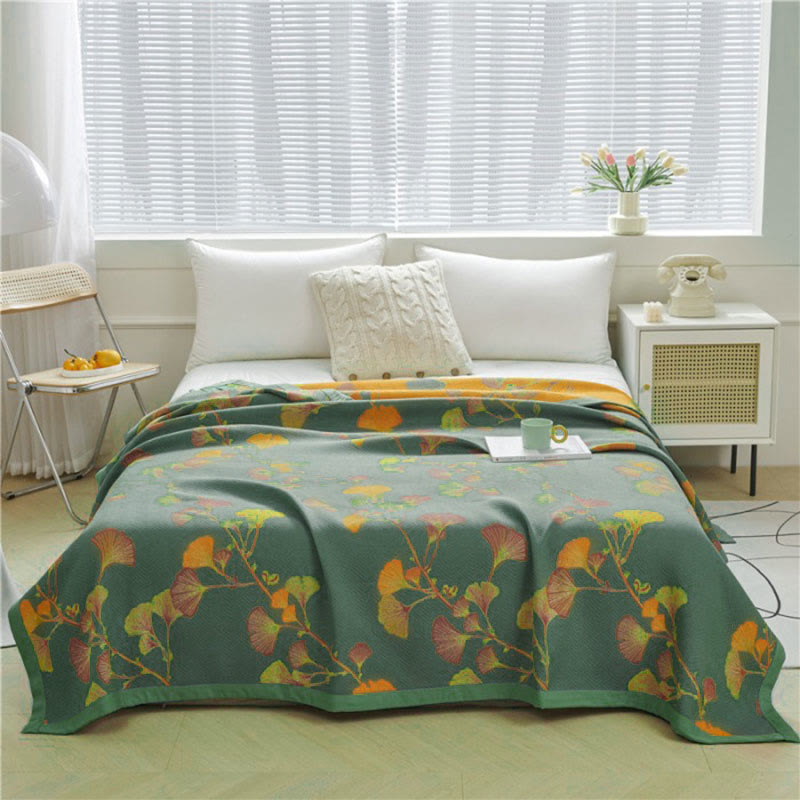 Umkehrbare Steppdecke mit Ginkgoblättern aus Jacquardbaumwolle