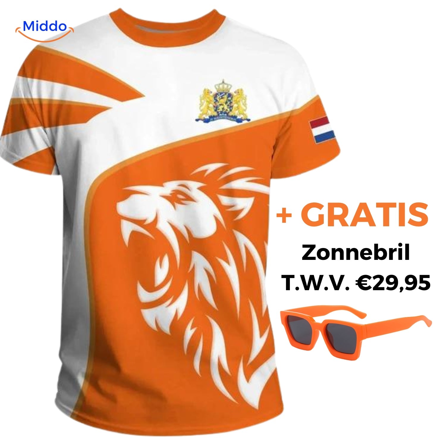 OrangeSupport Fan T-Shirt | Unterstütze die Niederlande mit Stil + GRATIS Sonnenbrille im Wert von 29,95