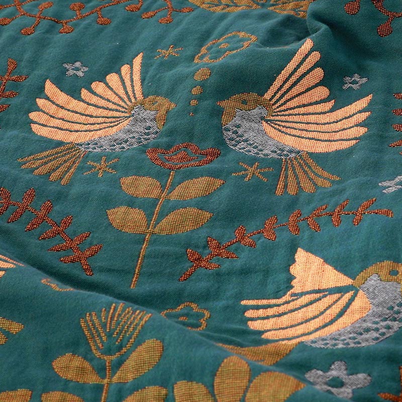 Boho Decke Mit Vogel- und Blumenmuster Wendbar Baumwolle