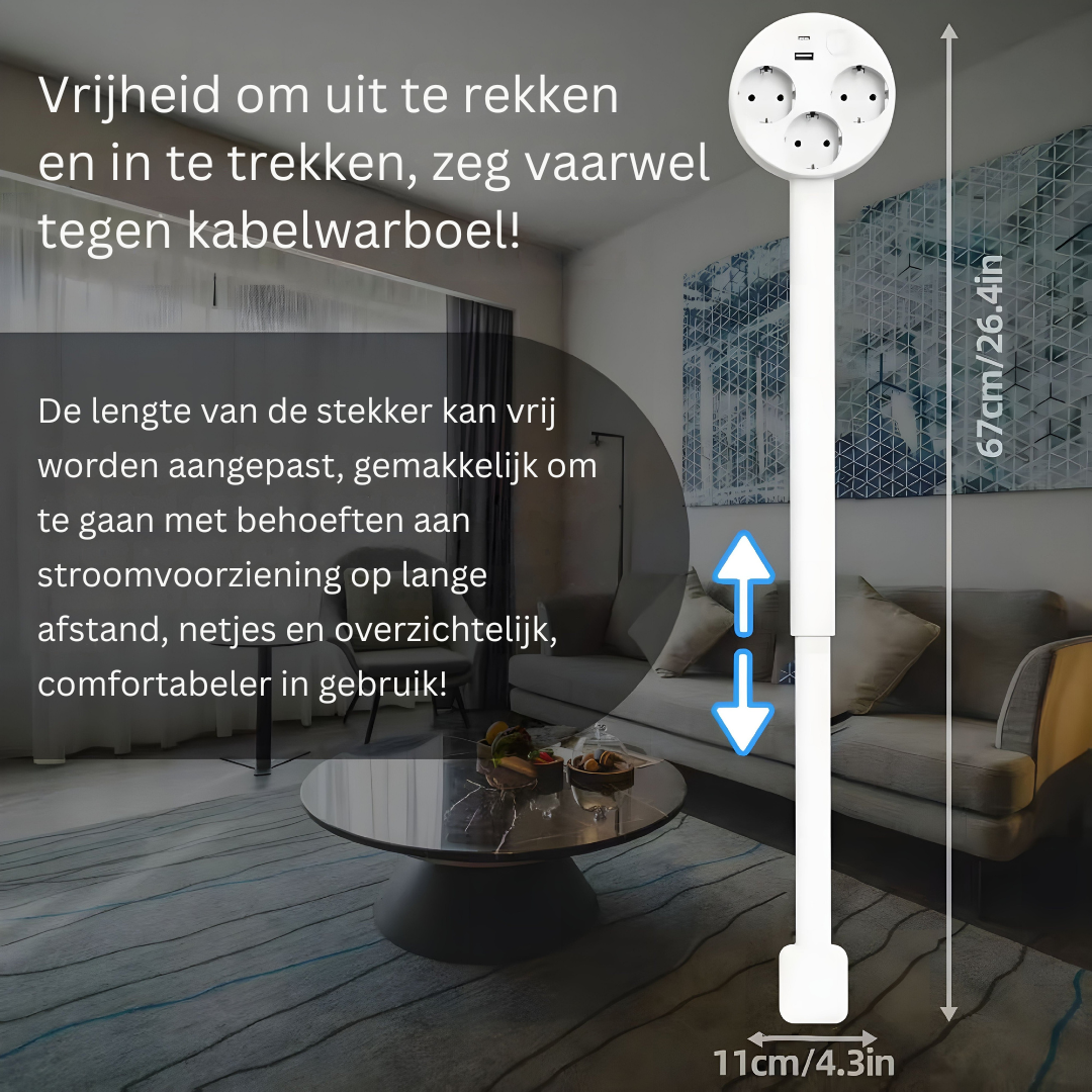 Ausziehbarer Wandsteckerarm – Flexible Stromquelle mit USB und Rotation