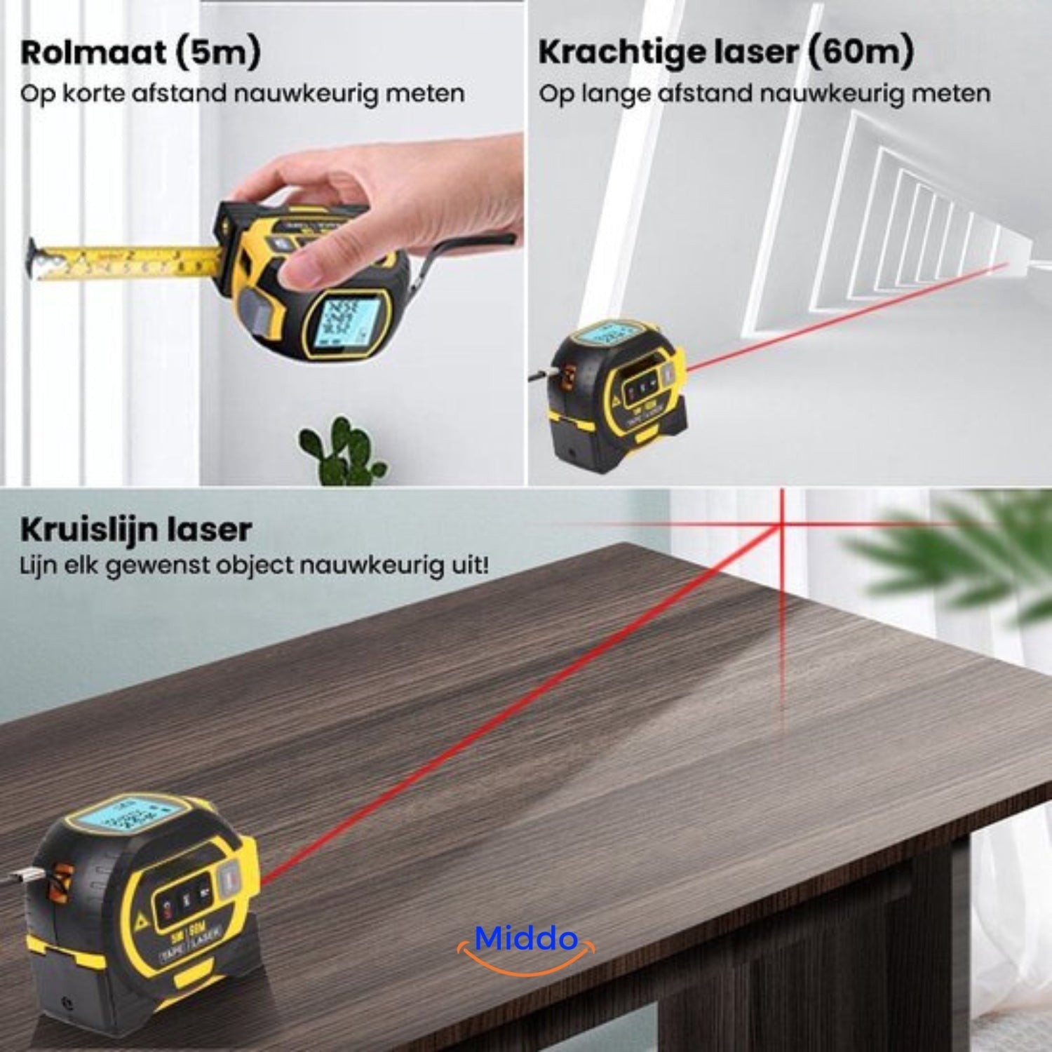 LaserPro Maßband 3-in-1 | Präzises digitales Lasermaßband mit 40 oder 60m Reichweite