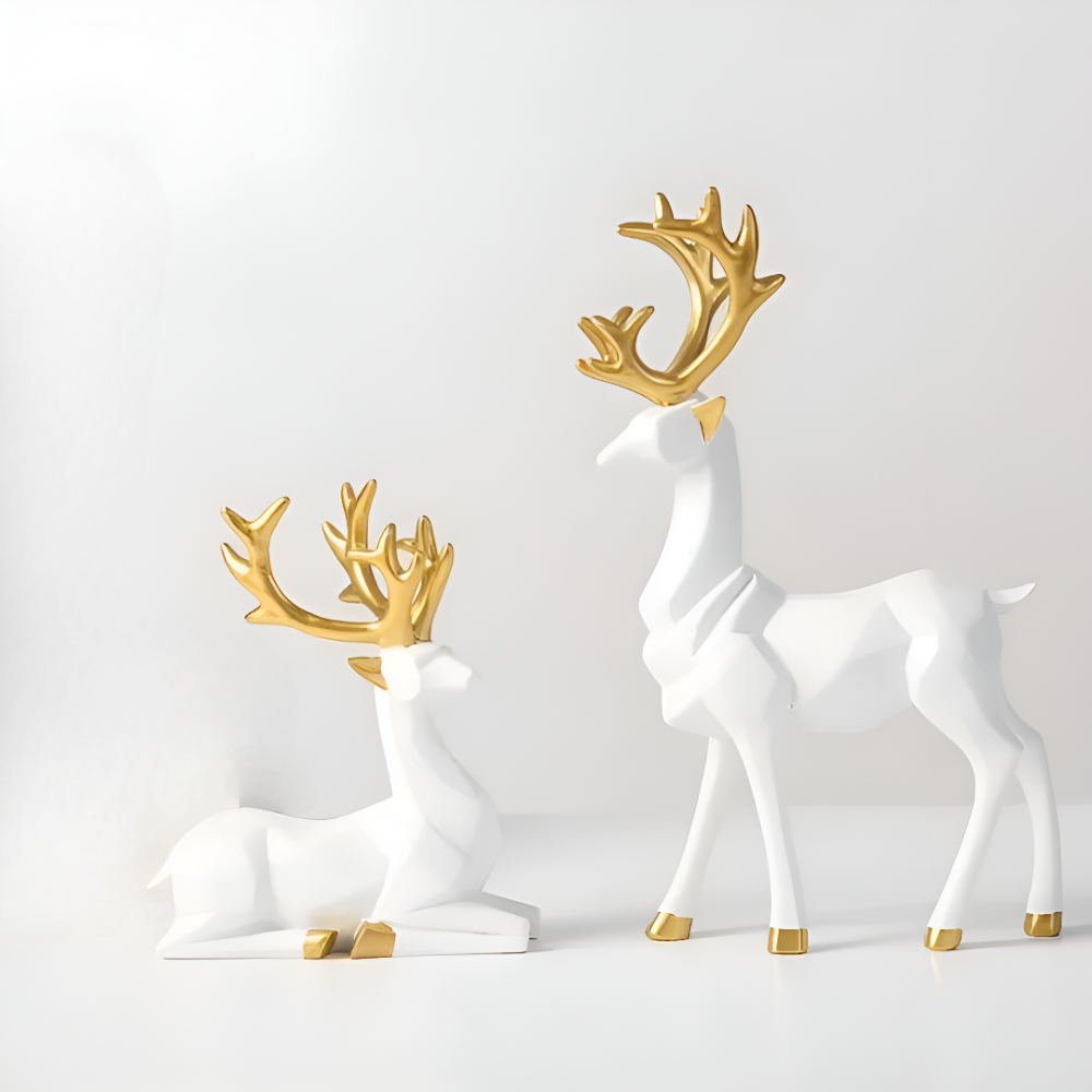 Geometrisches Rentier Figurenset – Moderne 2-teilige Resin-Dekoration