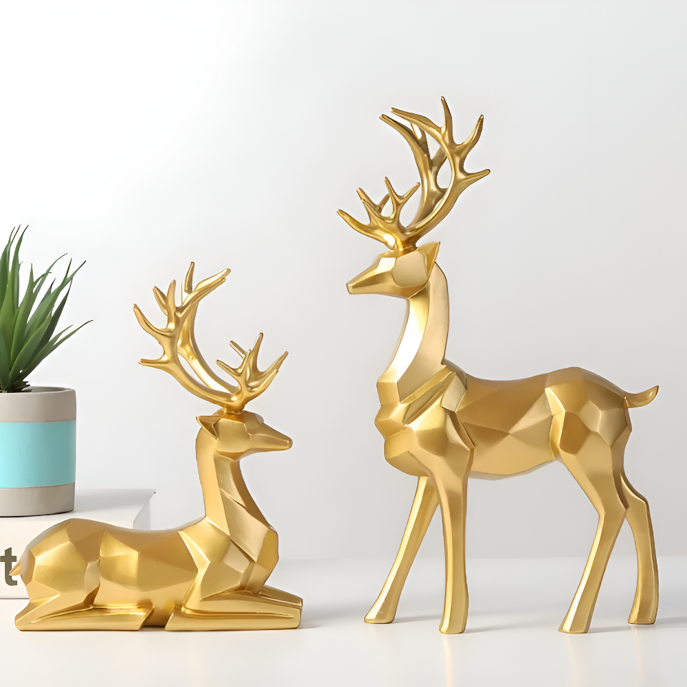 Geometrisches Rentier Figurenset – Moderne 2-teilige Resin-Dekoration