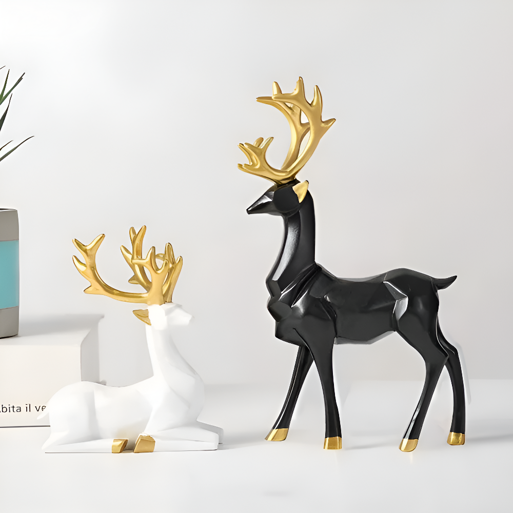 Geometrisches Rentier Figurenset – Moderne 2-teilige Resin-Dekoration