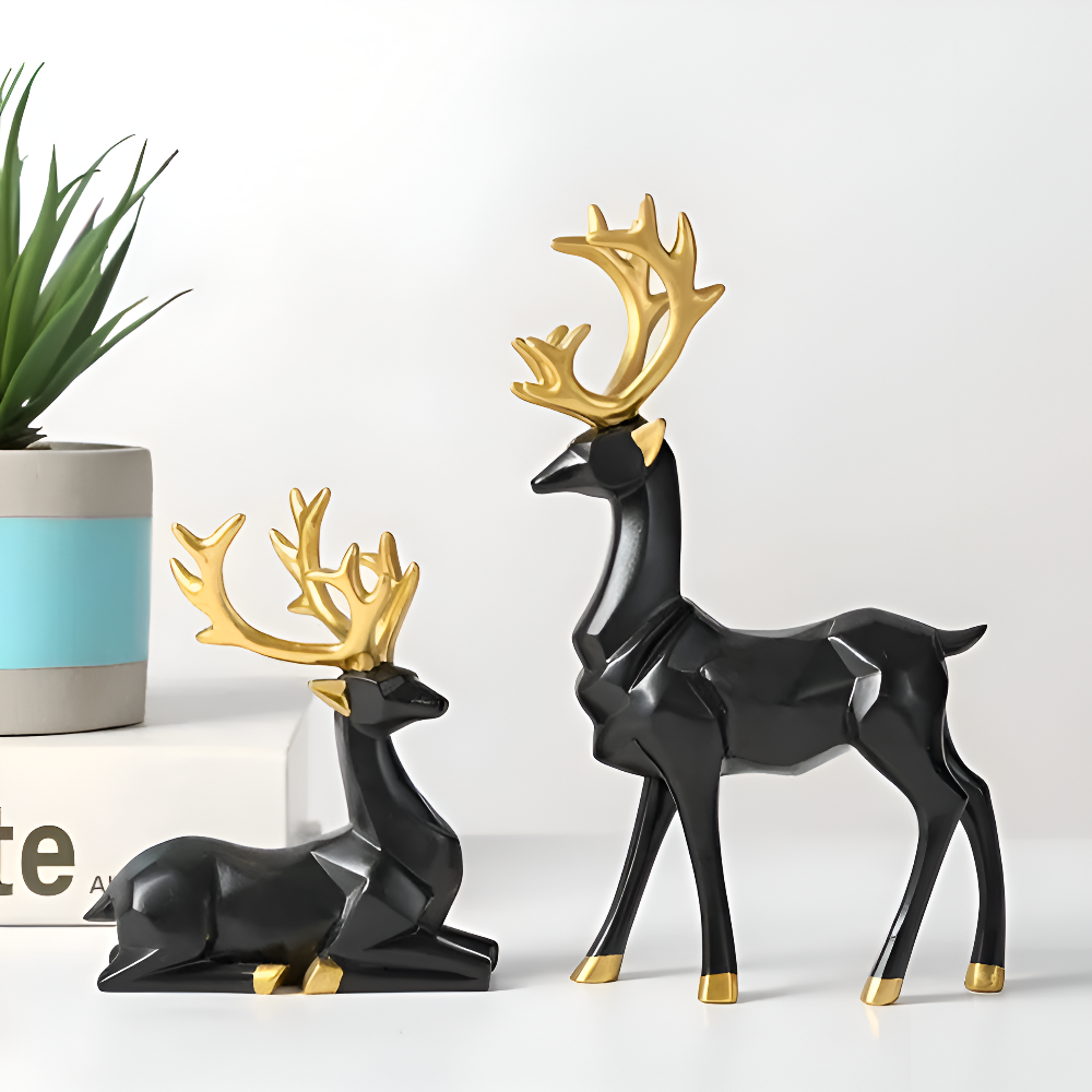 Geometrisches Rentier Figurenset – Moderne 2-teilige Resin-Dekoration
