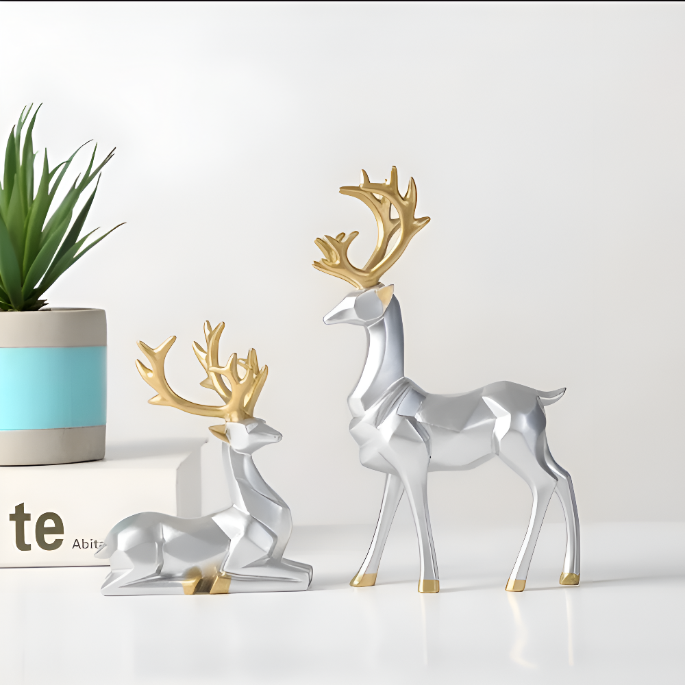 Geometrisches Rentier Figurenset – Moderne 2-teilige Resin-Dekoration