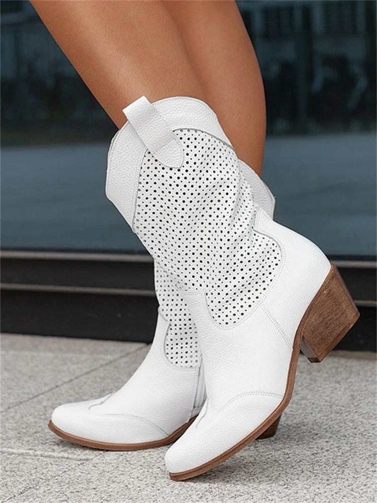 Damen Western Stiefel aus Leder – Mittelhohe Cowboy-Stil mit Komfortfutter Modell Alvara