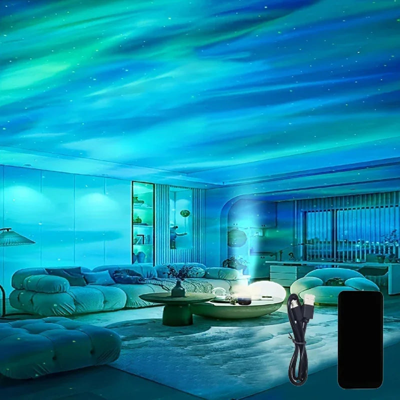 Polariva Nordlichtprojektor mit Musik-Synchronisation und Fernbedienung für RGB-Stimmungsbeleuchtung