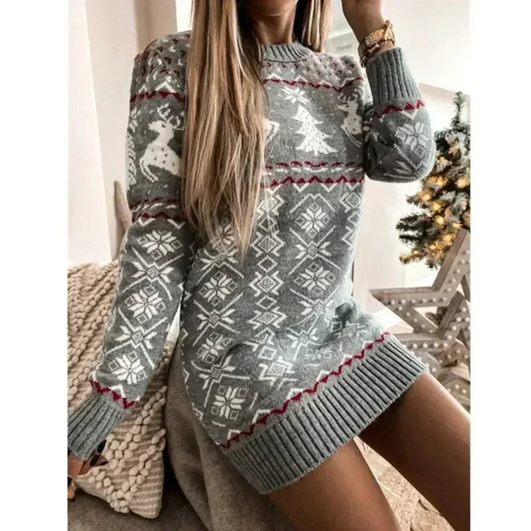 Damen Winterchic Strick Weihnachtskleid – Warm, Festlich und Komfortabel