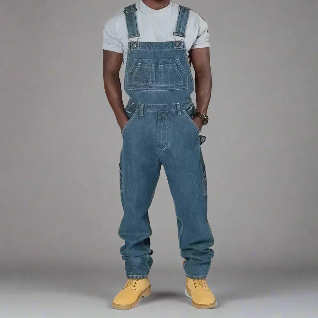 UrbanDenim Herren Splice Denim Overall – Bequemer Slim Fit Jeans Overall