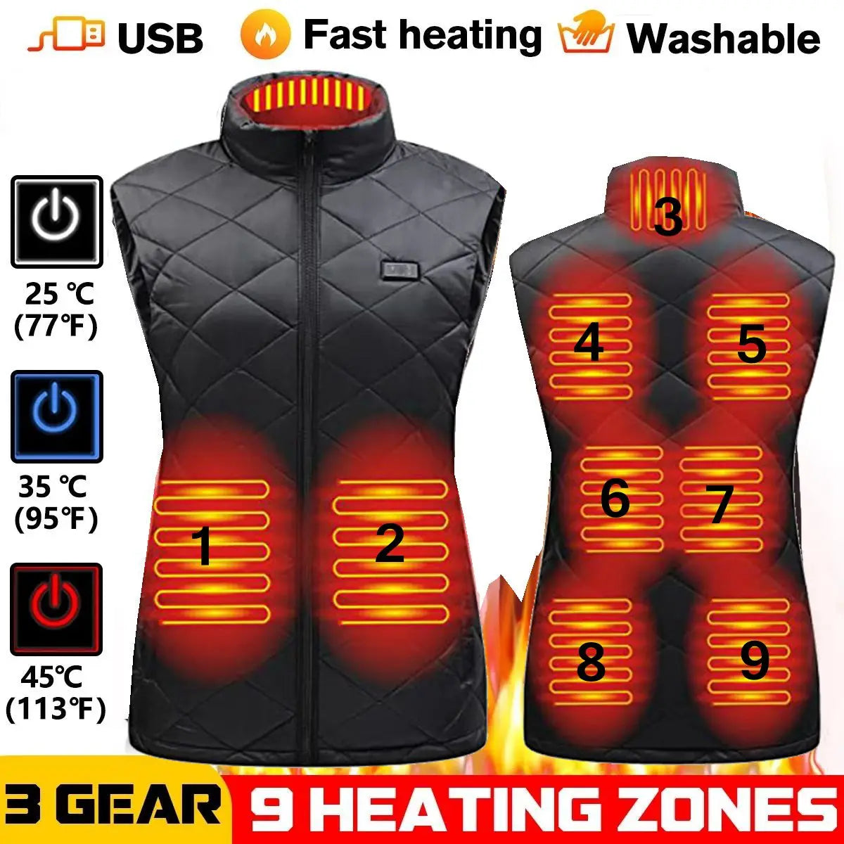 USB- beheizte Thermo-Weste für Damen mit Infrarottechnologie für Herbst und Winter