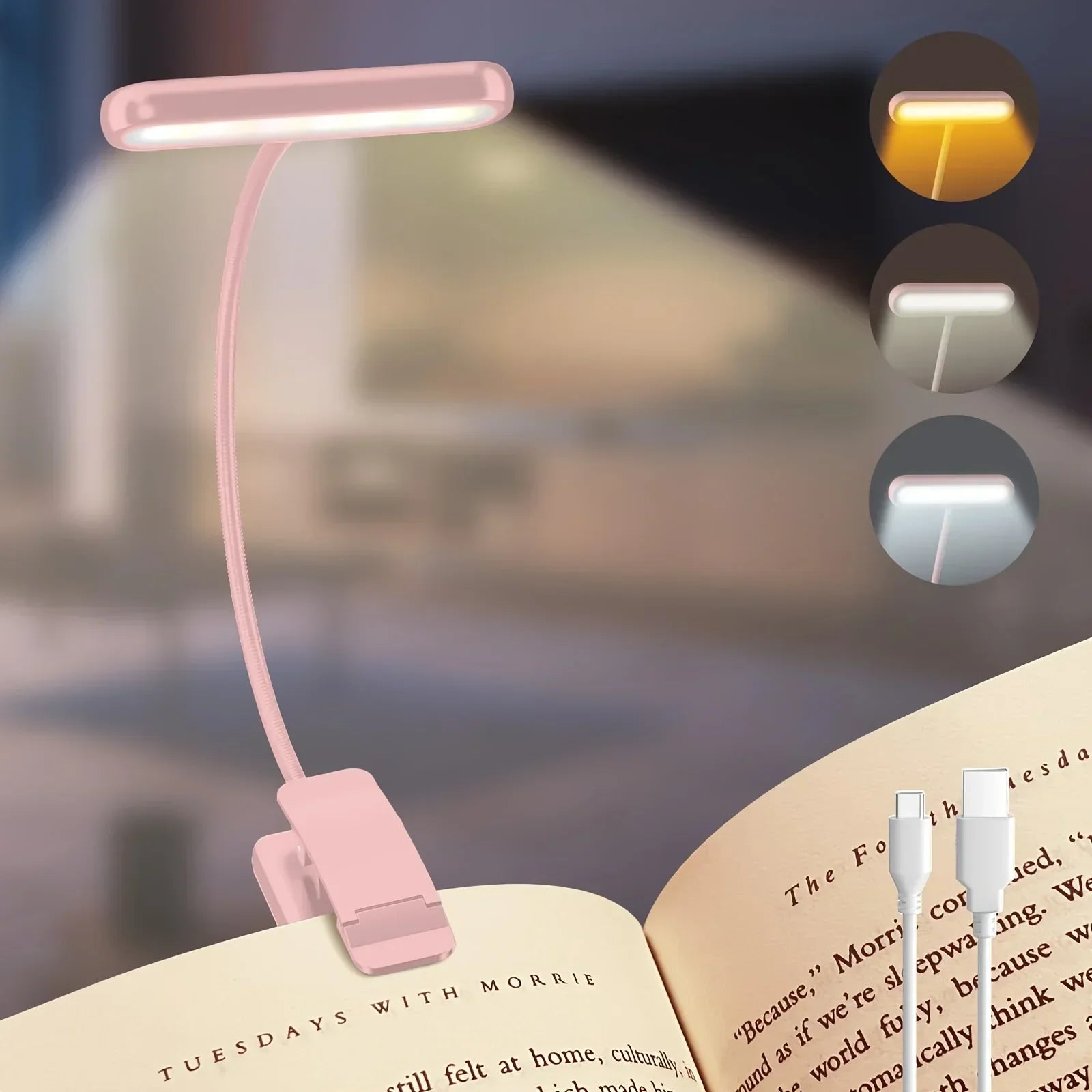 Flexibles Leselicht USB Wiederaufladbar mit Dimmbaren Lichtfarben und Clip