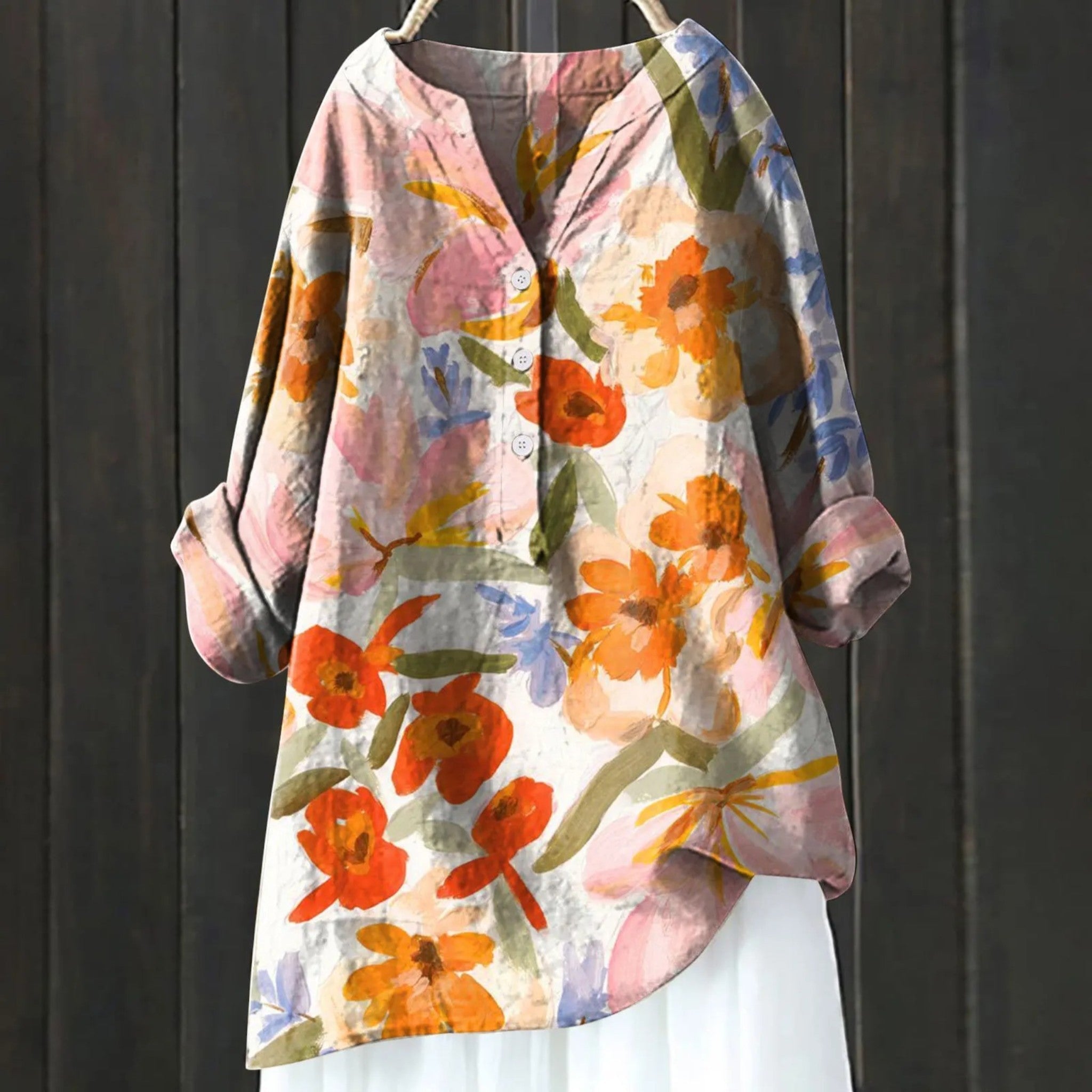 Blumenbluse Mit V-Ausschnitt | Lange Ärmel
