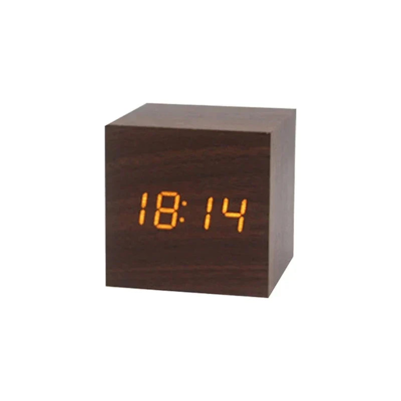 Hölzerner LED-Wecker mit Temperaturanzeige, digitaler Uhrzeit-Anzeige und minimalistischem Design – Perfekt für Schlafzimmer und Büro