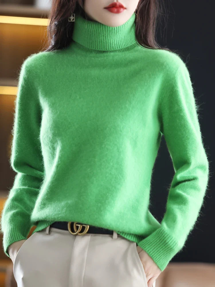 Damen 100 Prozent Kaschmir Rollkragenpullover Warm Slim Fit Strick in 23 Farben