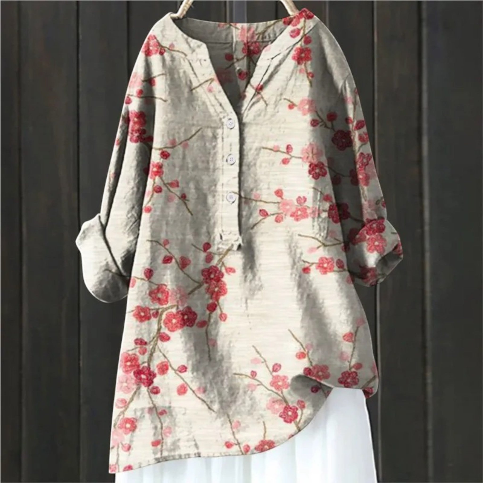 Blumenbluse Mit V-Ausschnitt | Lange Ärmel