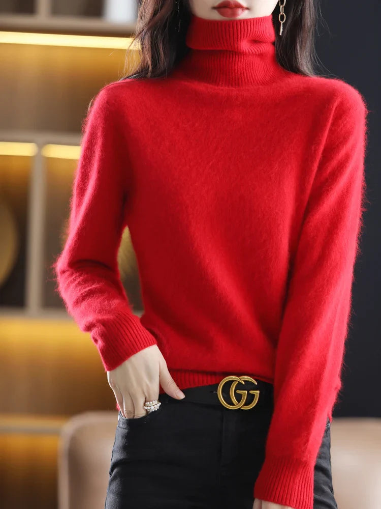 Damen 100 Prozent Kaschmir Rollkragenpullover Warm Slim Fit Strick in 23 Farben