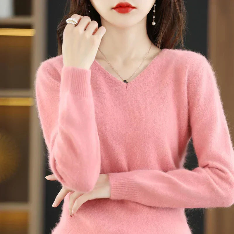 LunaWeave Pure Cashmere V-Ausschnitt Pullover mit Slim Fit für Frauen
