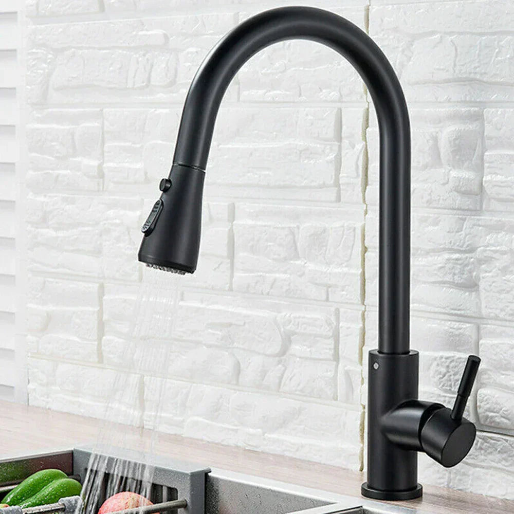 Ausziehbarer Wasserhahn mit einfachem Hebelmischer – Flexibler Wasserhahn mit Duschfunktion, Hochwertiger Edelstahl, Ideal für moderne Küchen, Einfache Installation