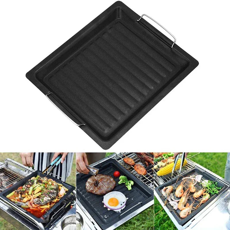 Feurossa Gusseiserne Grillplatte Umkehrbare Platte | Für Gasgrill & Herd | 25 × 30 cm | Für Pizza, Fleisch, Gemüse & Fisch