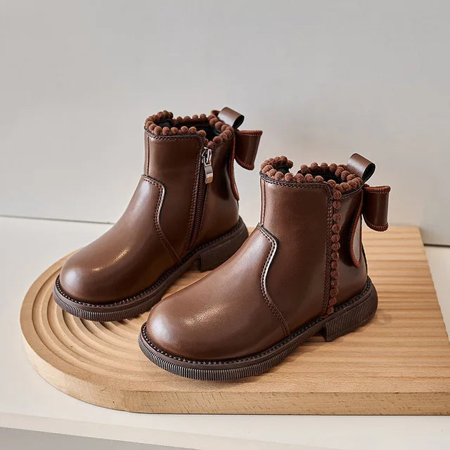 LeerLief Mädchen Stiefelette – Bequeme PU-Leder Stiefel mit rutschfester Sohle und Seitenreißverschluss