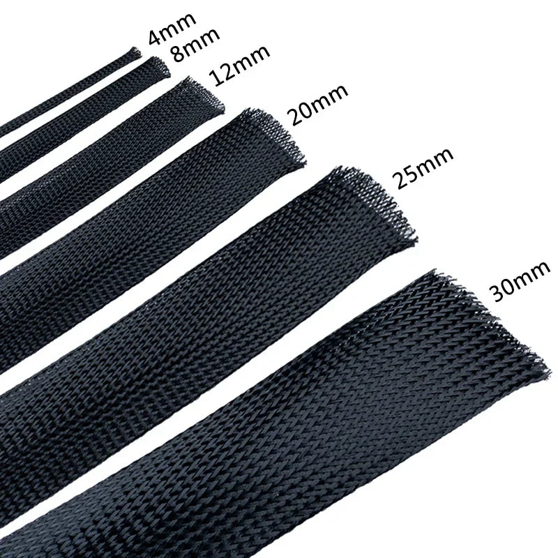 10M Schwarze Isolierte Geflechtschläuche - PET Kabelschutzschlauch, Flammhemmendes Nylonrohr - 4-30mm Enge Kabeldurchführung