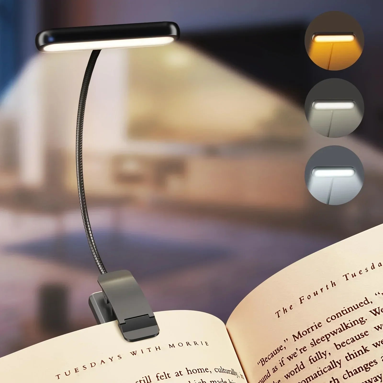 Flexibles Leselicht USB Wiederaufladbar mit Dimmbaren Lichtfarben und Clip