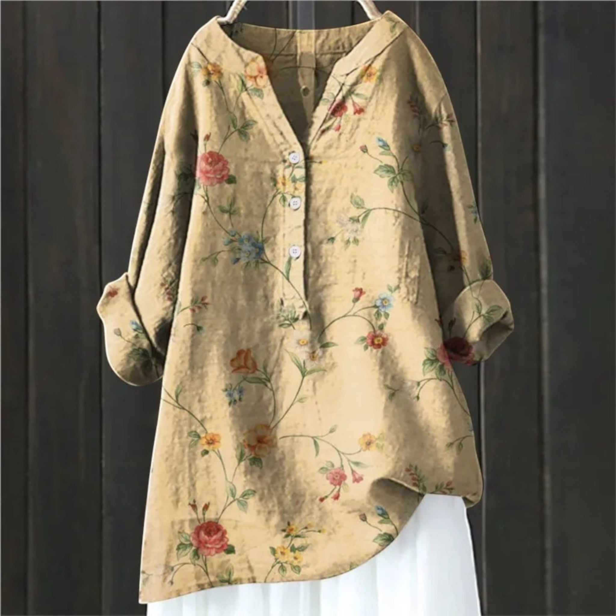 Blumenbluse Mit V-Ausschnitt | Lange Ärmel