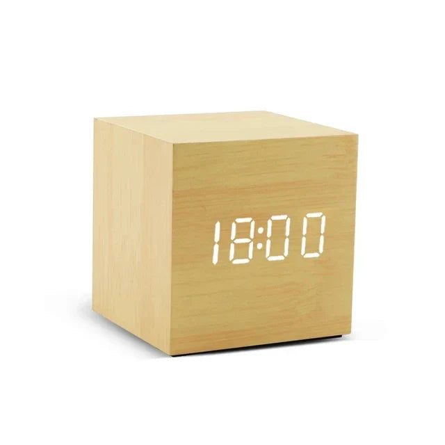 Hölzerner LED-Wecker mit Temperaturanzeige, digitaler Uhrzeit-Anzeige und minimalistischem Design – Perfekt für Schlafzimmer und Büro