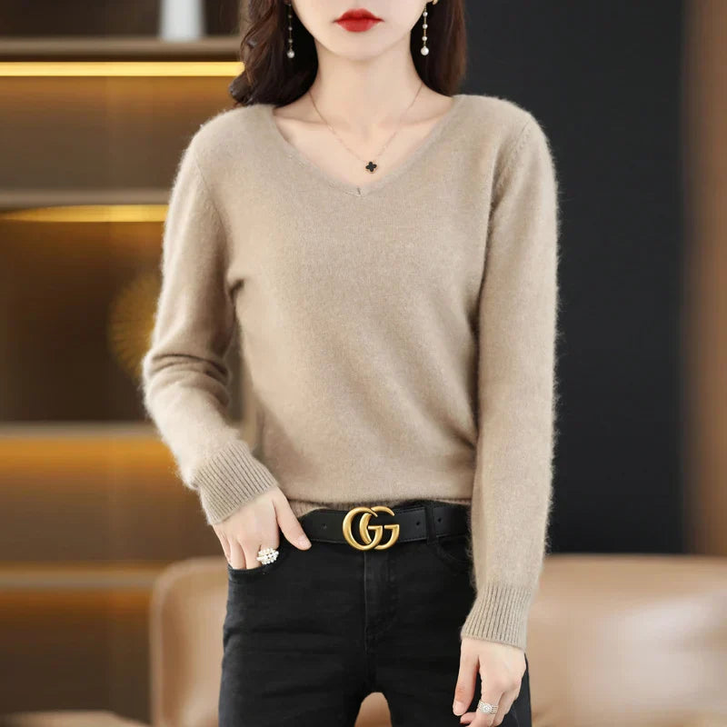 LunaWeave Pure Cashmere V-Ausschnitt Pullover mit Slim Fit für Frauen