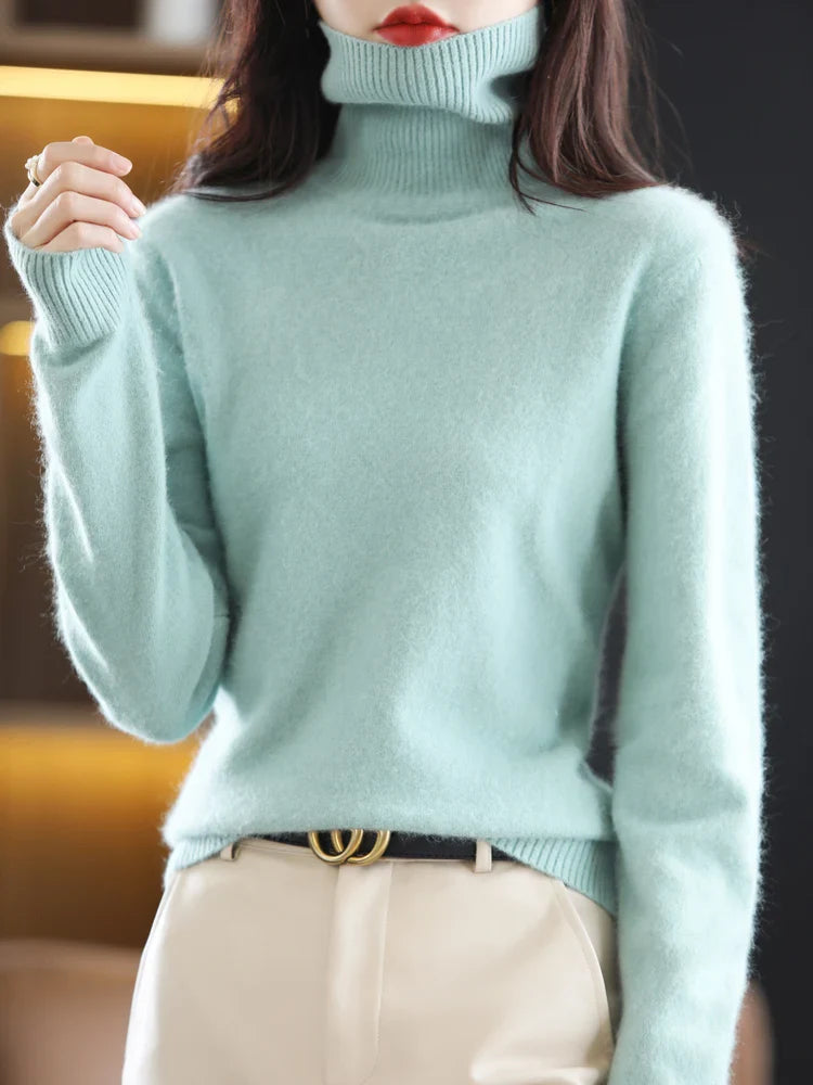 Damen 100 Prozent Kaschmir Rollkragenpullover Warm Slim Fit Strick in 23 Farben