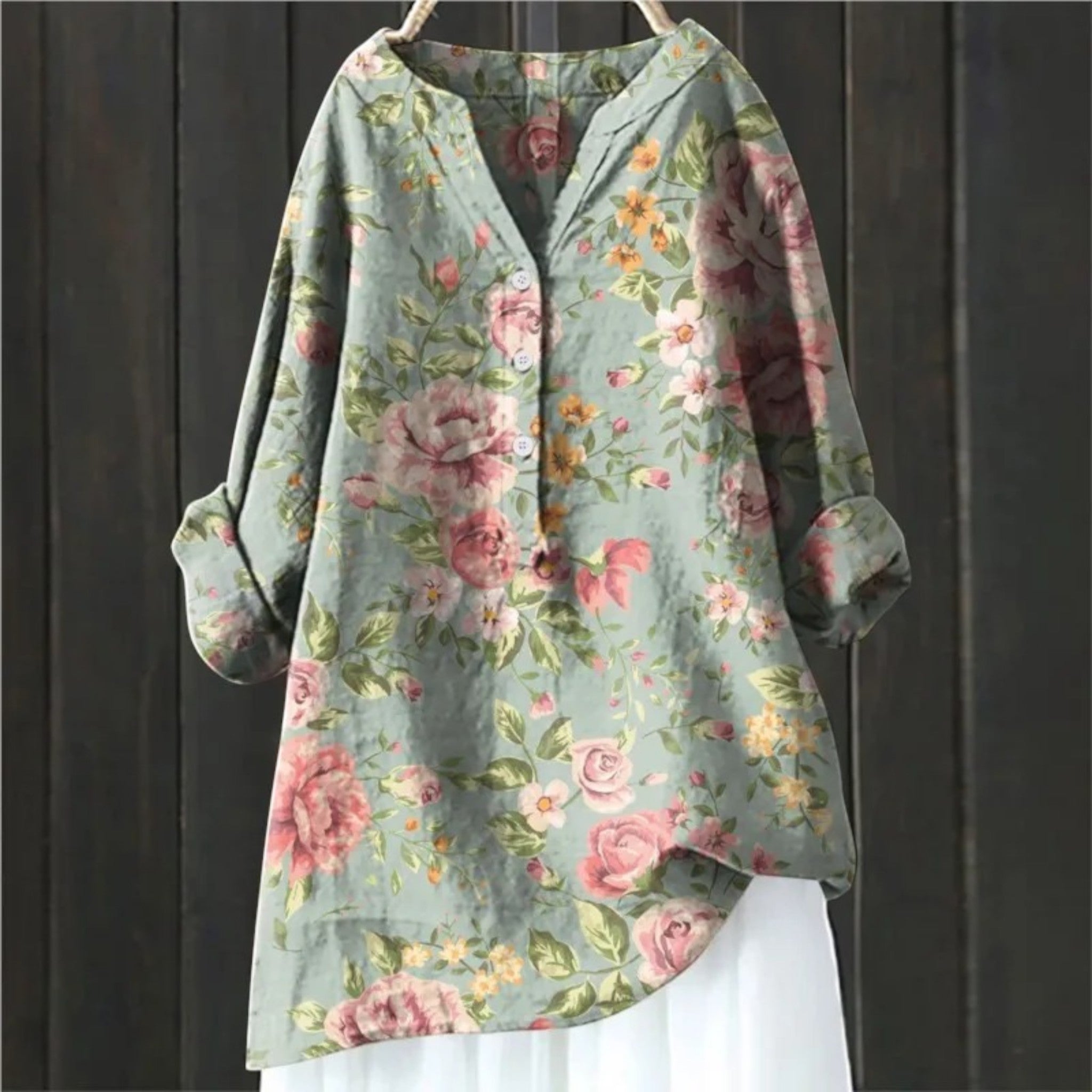 Blumenbluse Mit V-Ausschnitt | Lange Ärmel