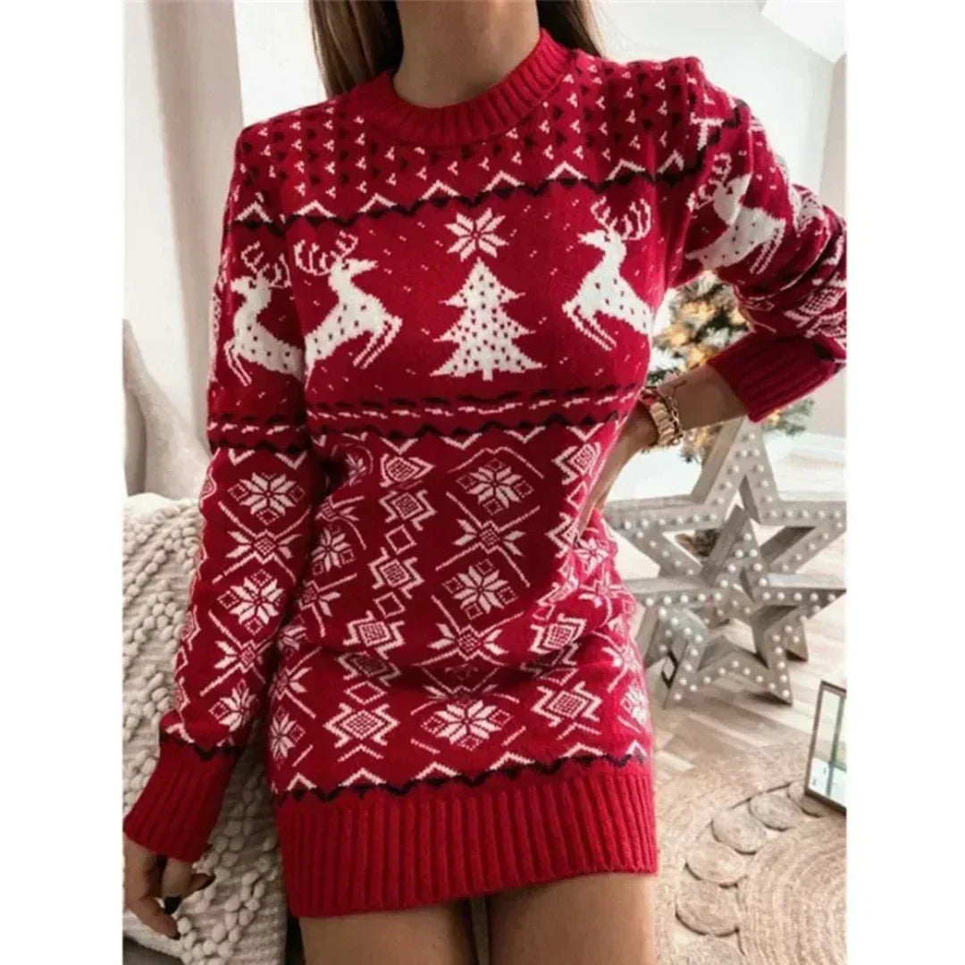 Damen Winterchic Strick Weihnachtskleid – Warm, Festlich und Komfortabel