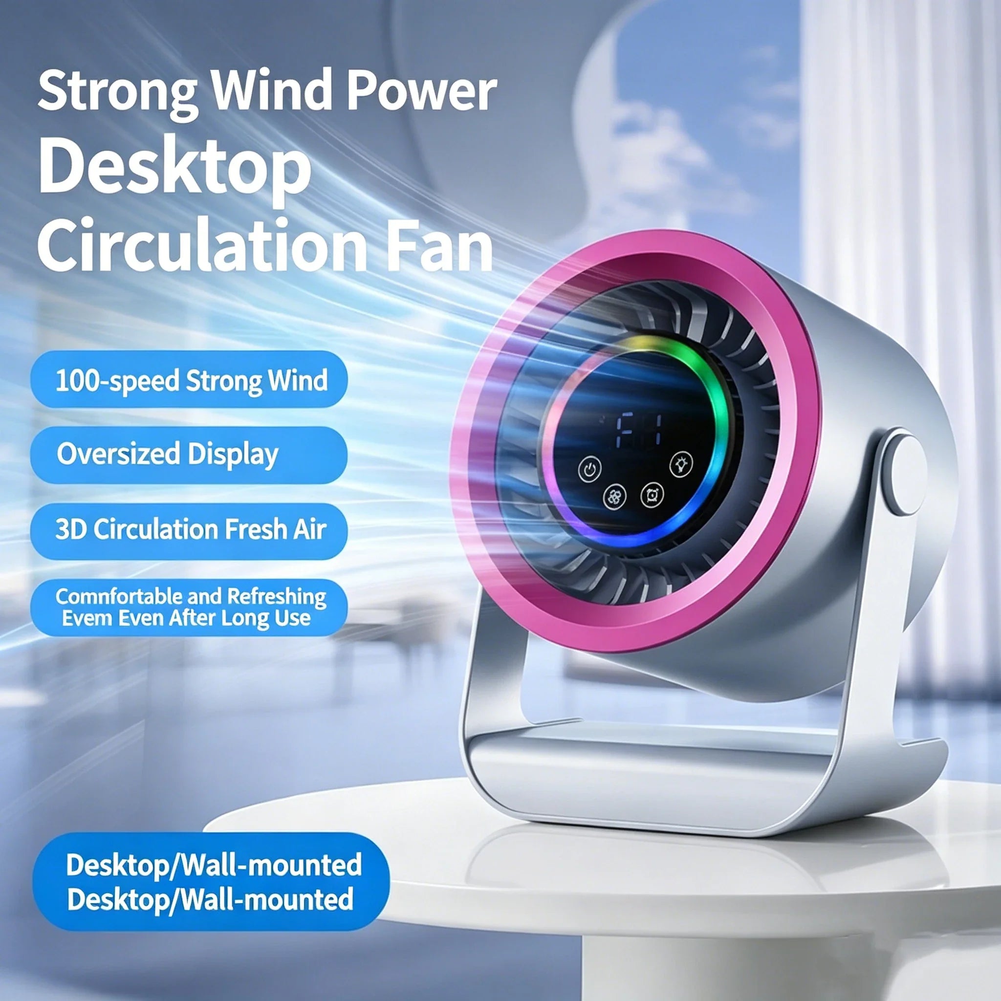 3600mAh Tischventilator mit 100 Geschwindigkeiten und digitalem Display