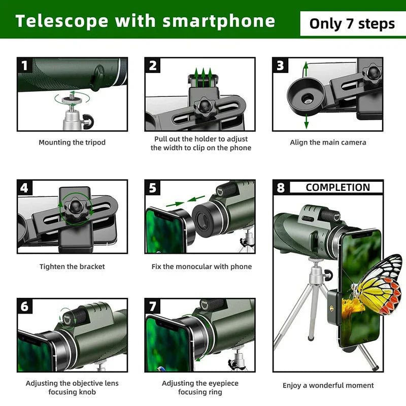 80x100 HD Zoom Monokular Teleskop: Leistungsstarke tragbare Ferngläser für Jagd, Camping und Outdoor-Reiseerkundung