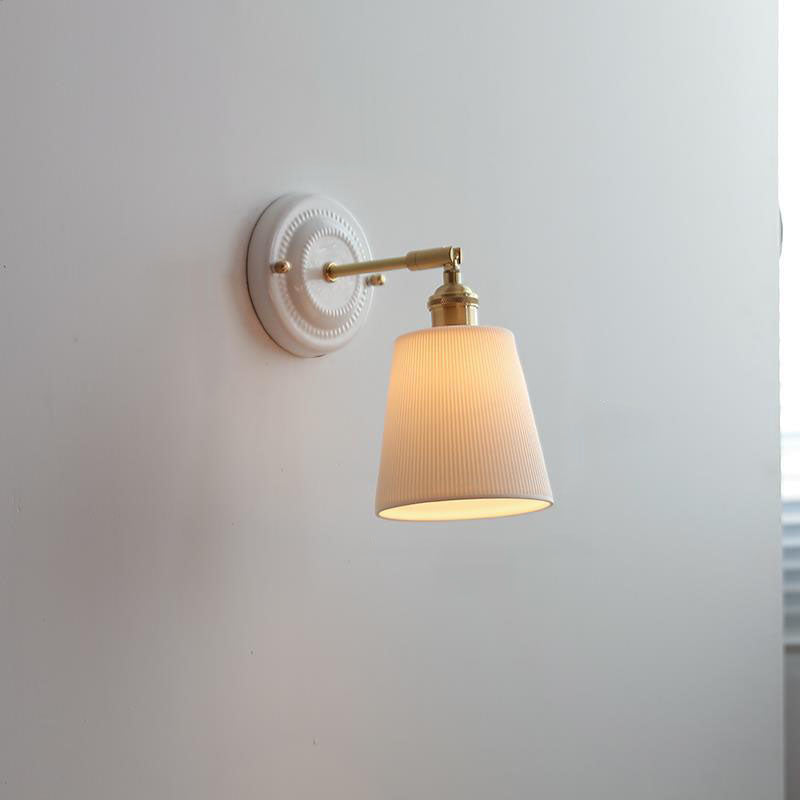 Vintage Japanische Keramik Messing 1-Licht Wandlampe